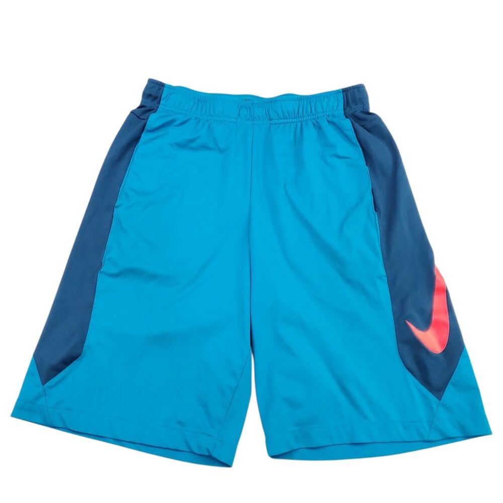 Nike Dri-Fit Mens Medium Blue Orange Big Swoosh Basketball Shorts Athletic